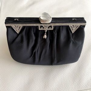 JUDITH LEIBER exquisite black satin evening purse